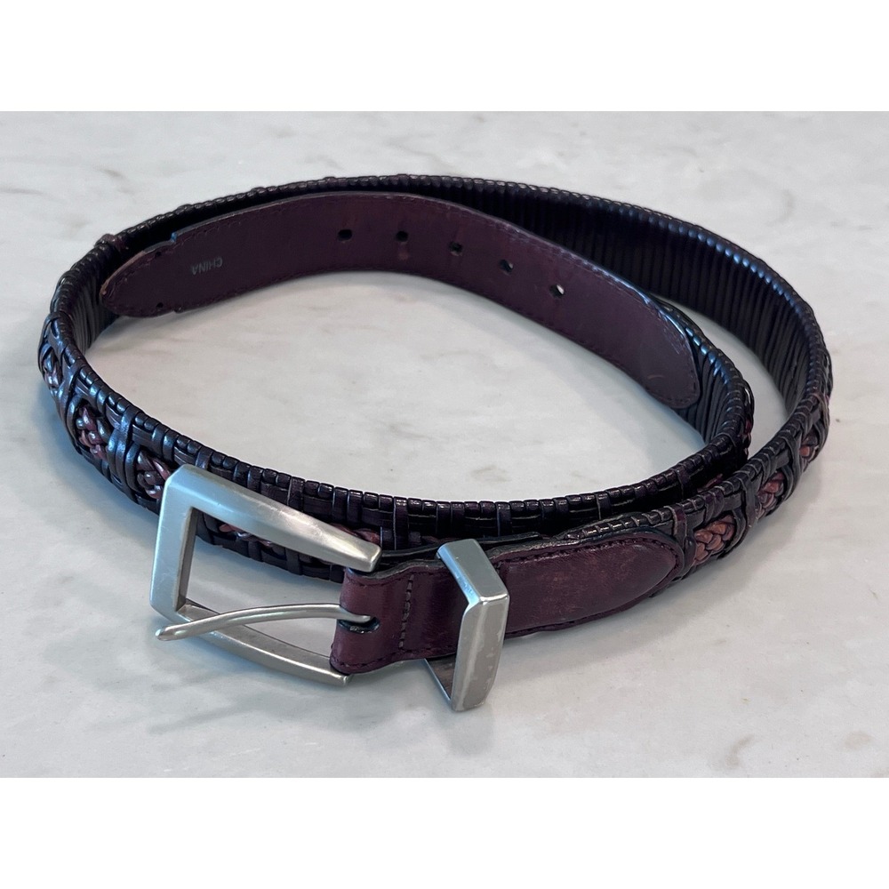 Brighton Women's Leather Braided Belt Silver Buckle Brown Size 36‎